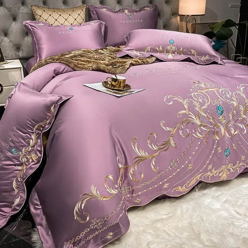 European-Style Bed Sheet Four-Piece Set 100 Cotton High-End Atmospheric Ice Silk Quilt Cover Pure Cotton Bedding - Emprize360