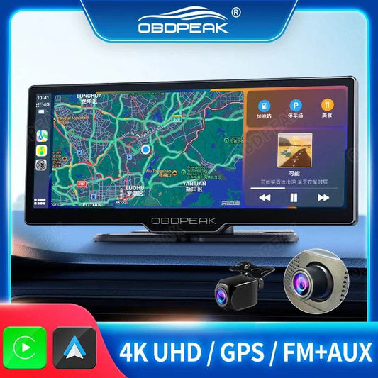 10.26'' 4K Dash Cam with Rearview Mirror – WiFi, Wireless CarPlay &amp; Android Auto, Dual Lens DVR, GPS &amp; Bluetooth FM - Emprize360