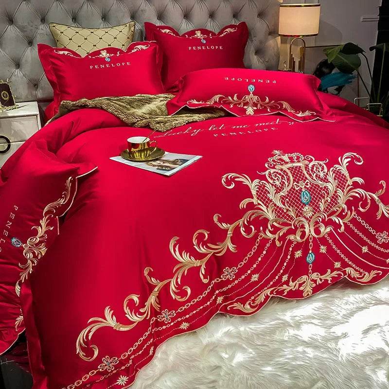European-Style Bed Sheet Four-Piece Set 100 Cotton High-End Atmospheric Ice Silk Quilt Cover Pure Cotton Bedding - Emprize360