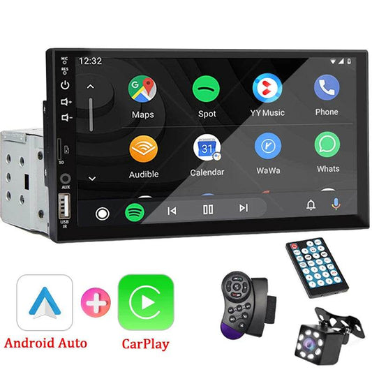"7" 1 Din Car Radio with CarPlay, Android Auto, HD Touch Screen, Bluetooth, FM, AUX, MirrorLink - Universal Multimedia Player" - EMPRIZE 360