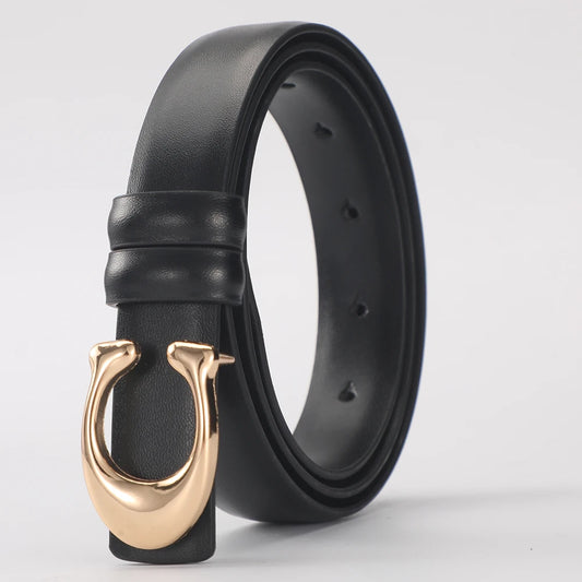 Women Gold Buckle Leather Belt Adjustable Waist for Jeans & Dresses