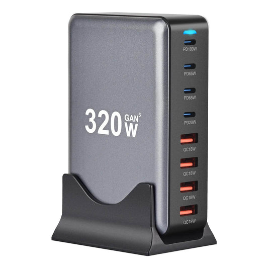 "320W GaN 8-Port USB-C PD Fast Charger for iPhone 15/14, Samsung" - EMPRIZE 360