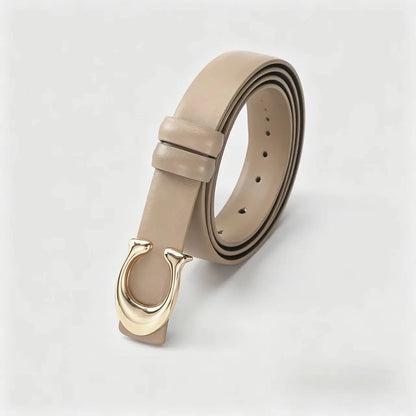 Women Gold Buckle Leather Belt Adjustable Waist for Jeans & Dresses