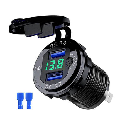 Quick Charge Aluminum QC3.0 Dual USB Car Charger with LED Voltage Display & Switch Button - Emprize360
