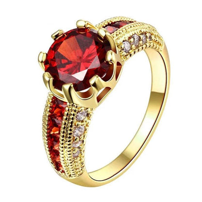 18K Yellow Gold Princess Ruby Engagement Wedding Ring for Women - Emprize360