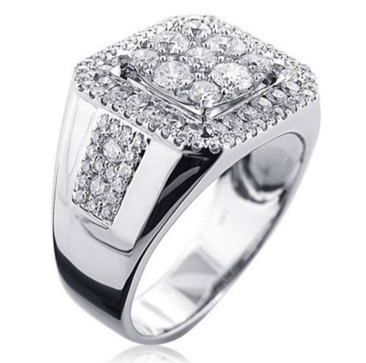 Men's Simple Silver Square Diamond Ring - Emprize360