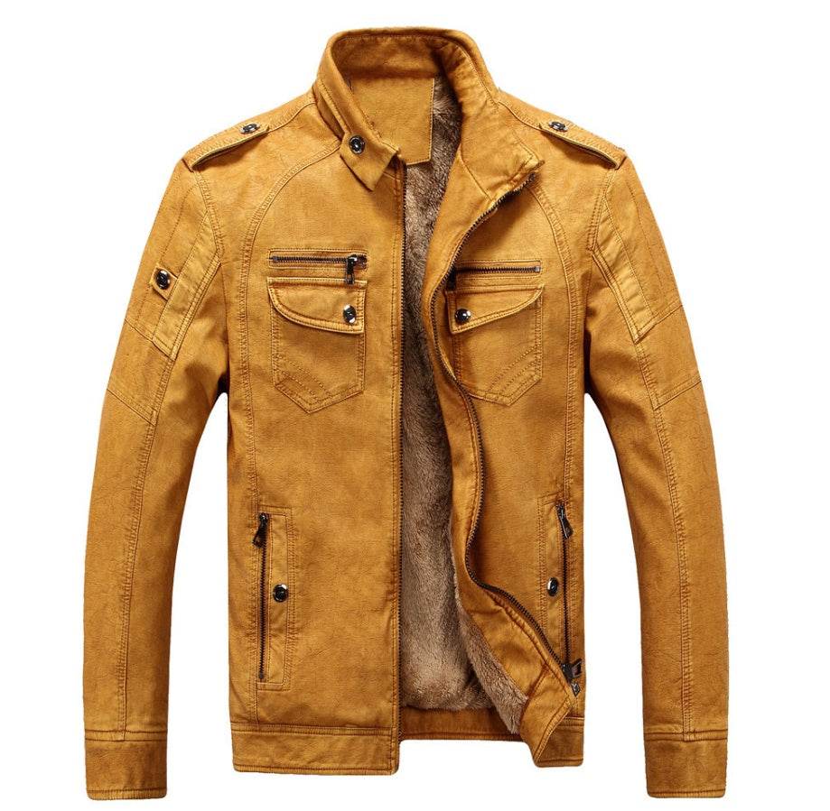 Men's Retro Washed Leather Jacket with Velvet Lining – Classic and Stylish - Emprize360