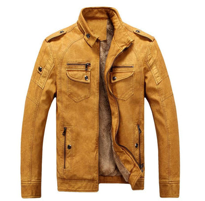 Men's Retro Washed Leather Jacket with Velvet Lining – Classic and Stylish - Emprize360