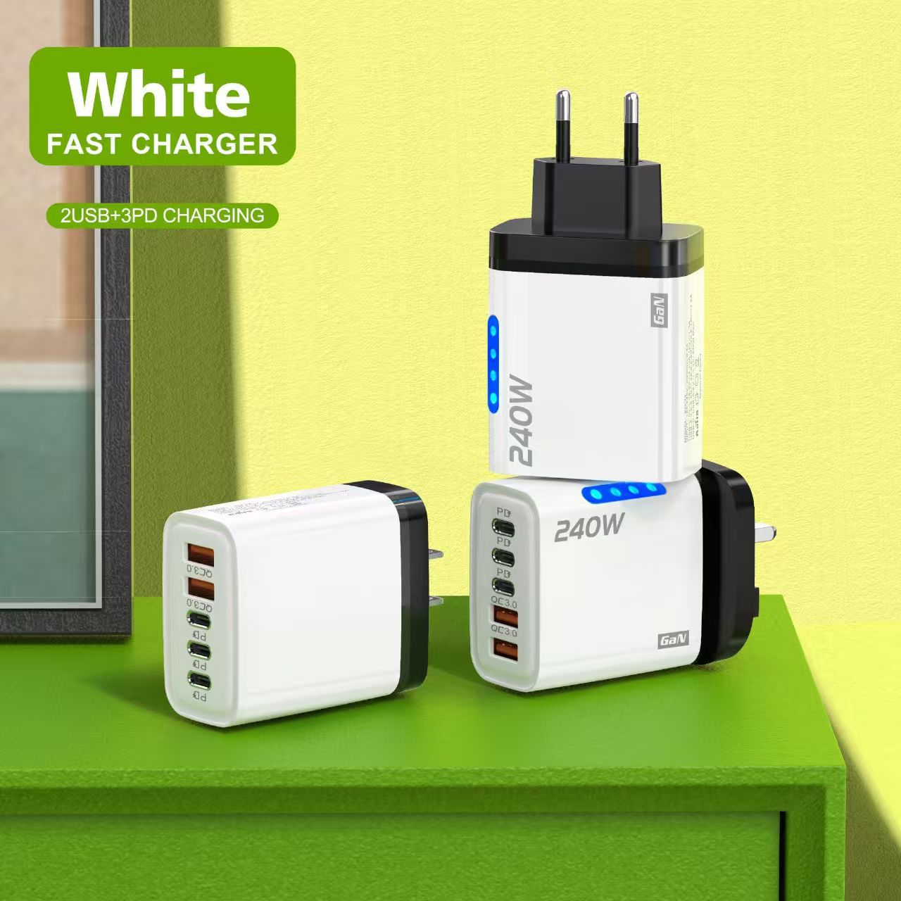 Universal 240W USB-C PD Multi-Port Charger – High-Speed Fast Charging Block