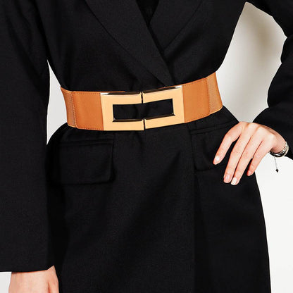 Stylish Women's Elastic Wide Belt with Metal Square Buckle – Multi-Colored Casual Accessory for Suits & Dresses" - EMPRIZE 360