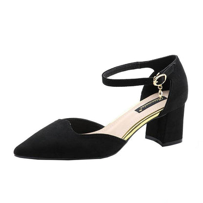 Women's Pointed Toe High Heel Sandals – Thick Heel Mid-heel Hollow Design - Emprize360