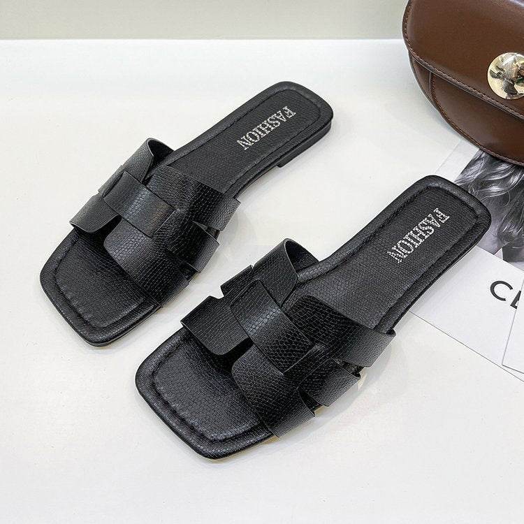 "Women's Fashion Leather Square-Toe Sandals - Stylish Outerwear Footwear" - EMPRIZE 360