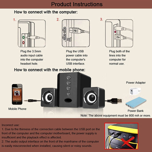 Portable USB-Powered Stereo Computer Speakers – Surround Sound for Laptop, Phone, Desktop, PC & TV – Sleek Black Design - Emprize360