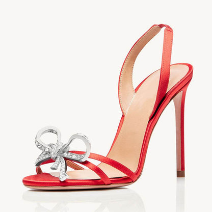 Women's Fashion Diamond Decorations Bow High Heel Sandals - Emprize360