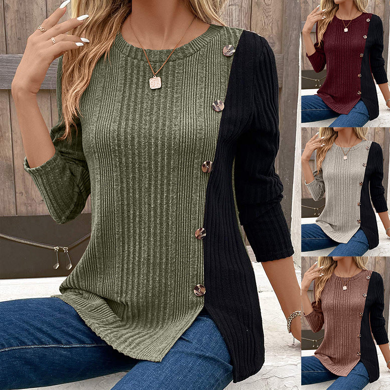 Women's Cotton Color-Block Tunic with Button Detail
