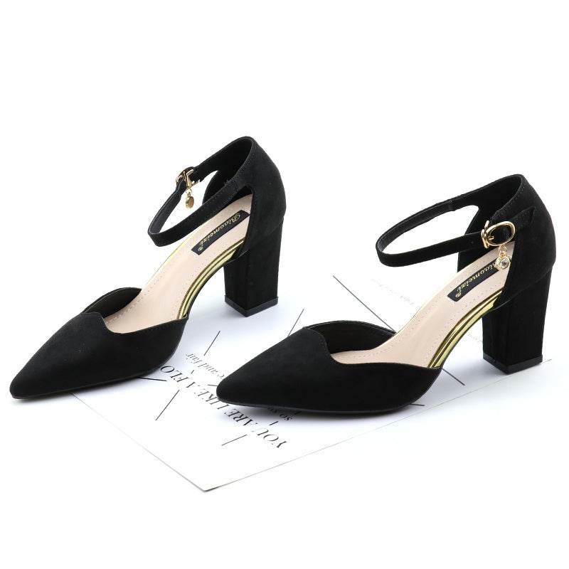 Women's Pointed Toe High Heel Sandals – Thick Heel Mid-heel Hollow Design - Emprize360