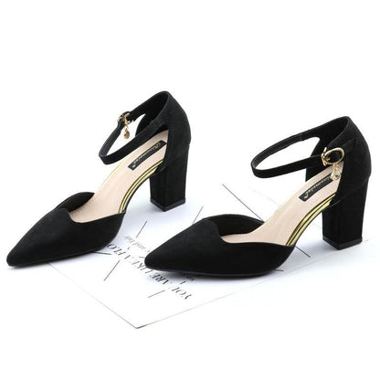 Women's Pointed Toe High Heel Sandals – Thick Heel Mid-heel Hollow Design - Emprize360