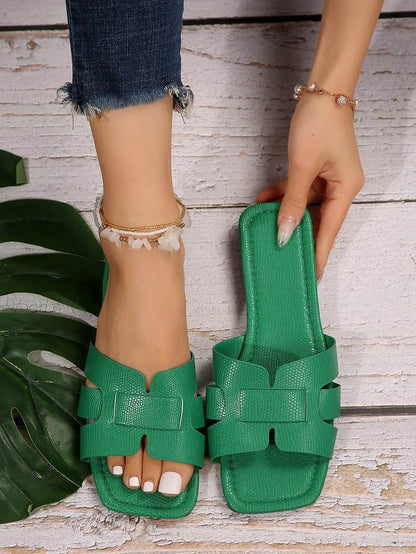 "Women's Fashion Leather Square-Toe Sandals - Stylish Outerwear Footwear" - EMPRIZE 360