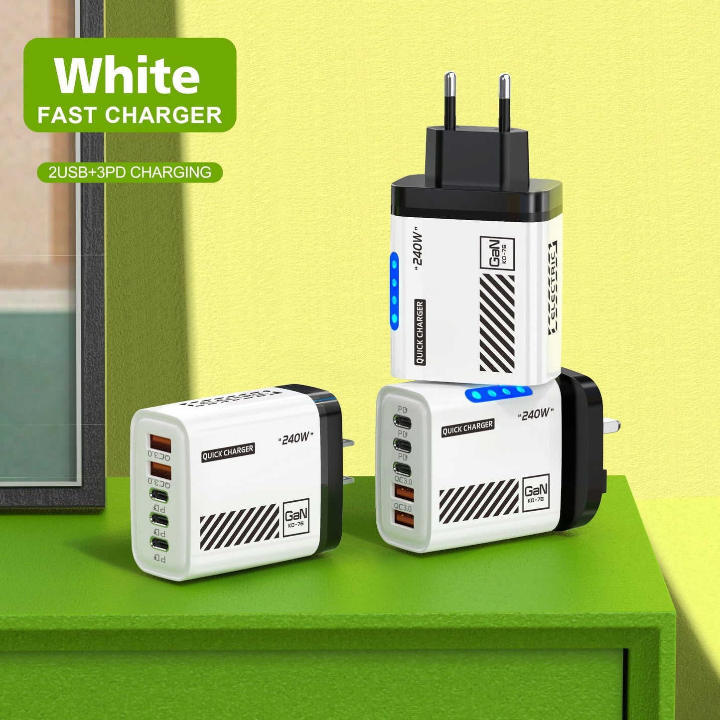 Universal 240W USB-C PD Multi-Port Charger – High-Speed Fast Charging Block