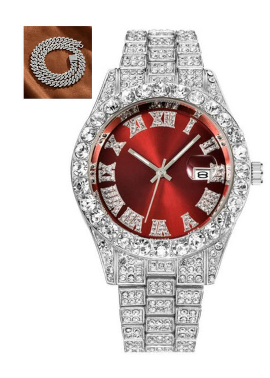 Hot Men's Steel Belt Hip Hop Roman Scale Diamond Quartz Watch - Emprize360