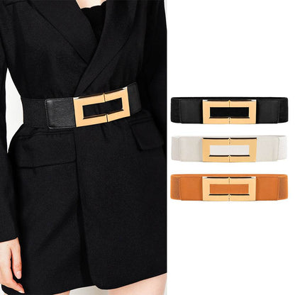 Stylish Women's Elastic Wide Belt with Metal Square Buckle – Multi-Colored Casual Accessory for Suits & Dresses" - EMPRIZE 360