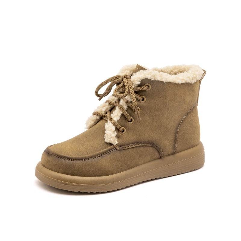 Women's Lace-up Plush Snow Boots – Winter Warm Fleece Flat Ankle Boots - Emprize360