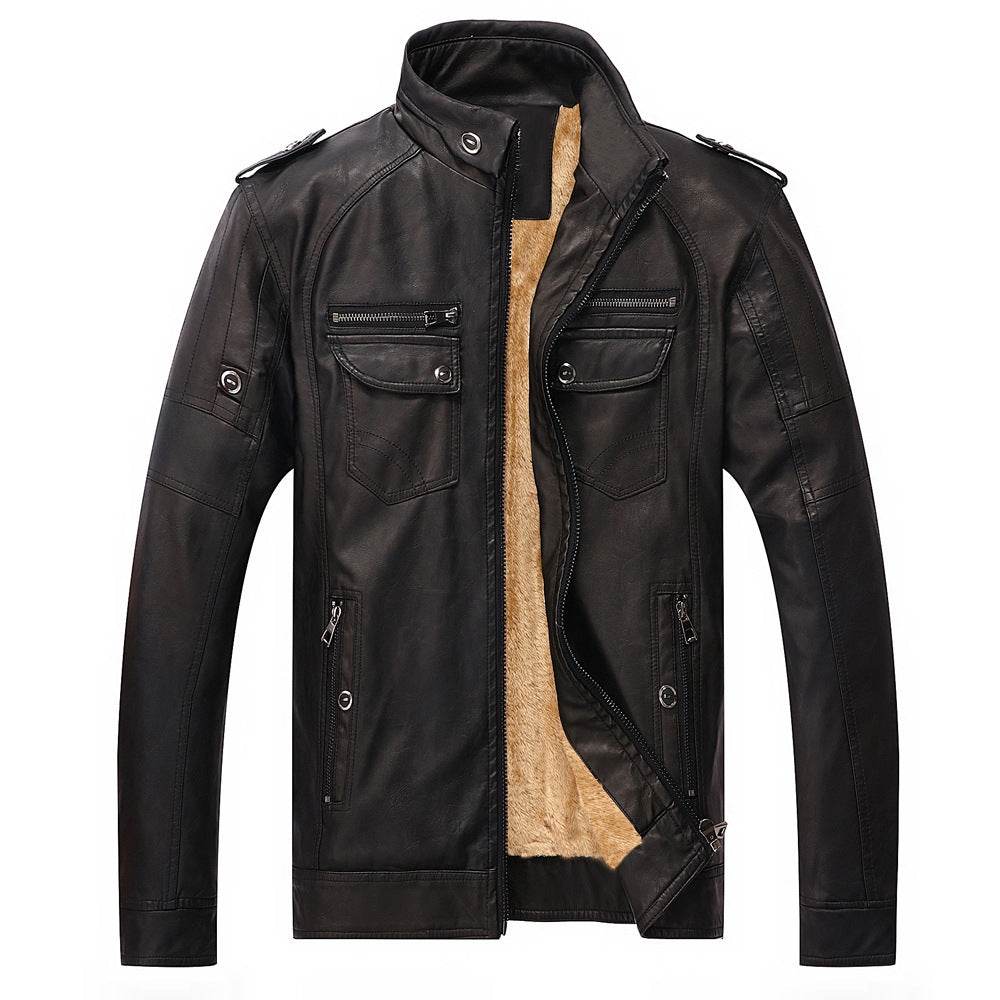 Men's Retro Washed Leather Jacket with Velvet Lining – Classic and Stylish - Emprize360