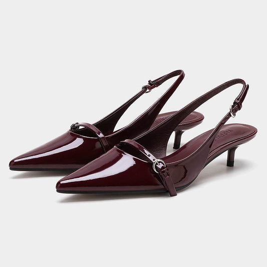 Wine Red Retro Style Pointed Toe Slingback Strap Mules Shoes - Emprize360