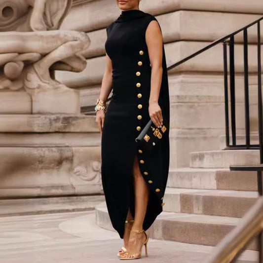 Elegant Shawl Collar Ankle-Length Evening Dress for Ladies