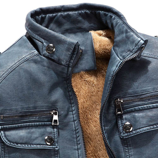 Men's Retro Washed Leather Jacket with Velvet Lining – Classic and Stylish - Emprize360