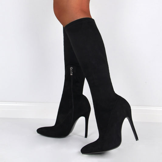 Women’s Fashion Suede Mid-Calf Stiletto Boots