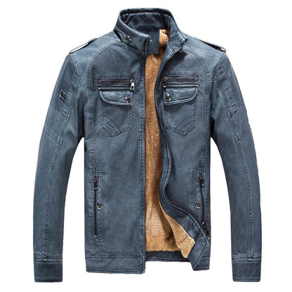 Men's Retro Washed Leather Jacket with Velvet Lining – Classic and Stylish - Emprize360