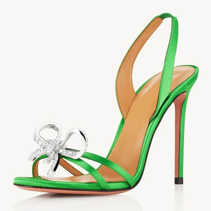 Women's Fashion Diamond Decorations Bow High Heel Sandals - Emprize360