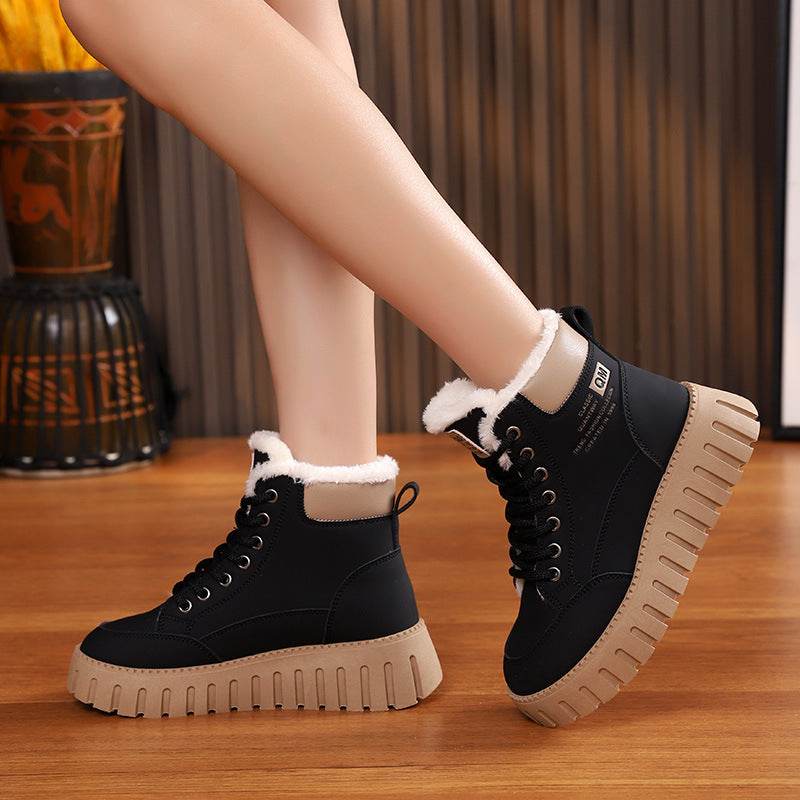 Women's Lace-up Snow Boots – Winter Warm Fleece Plush Casual Ankle Boots - Emprize360