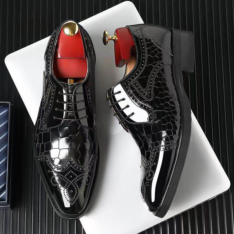 Men's Leather Brogue Oxford Shoes – Three-Dimensional Square Toe Japanese Style - Emprize360