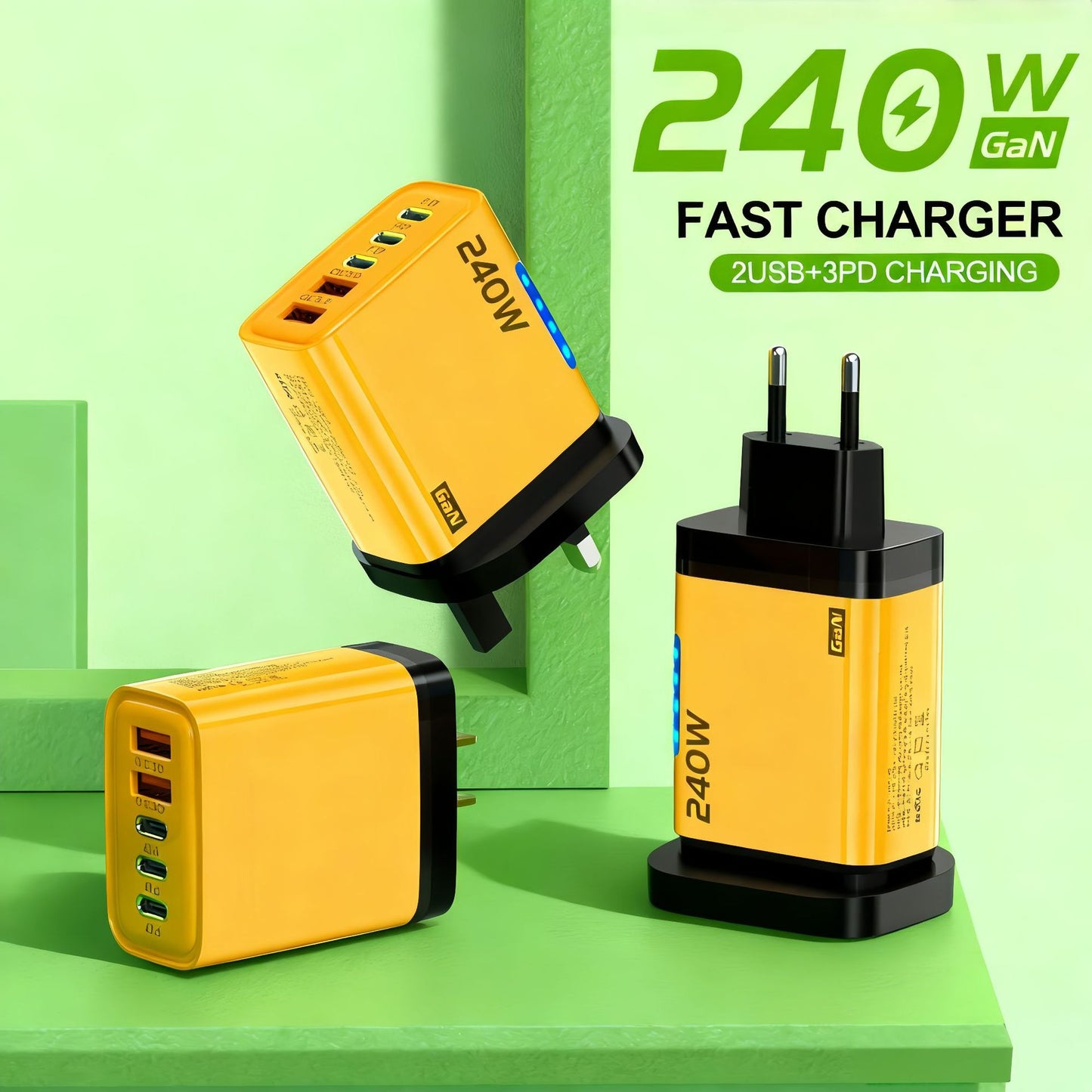 Universal 240W USB-C PD Multi-Port Charger – High-Speed Fast Charging Block